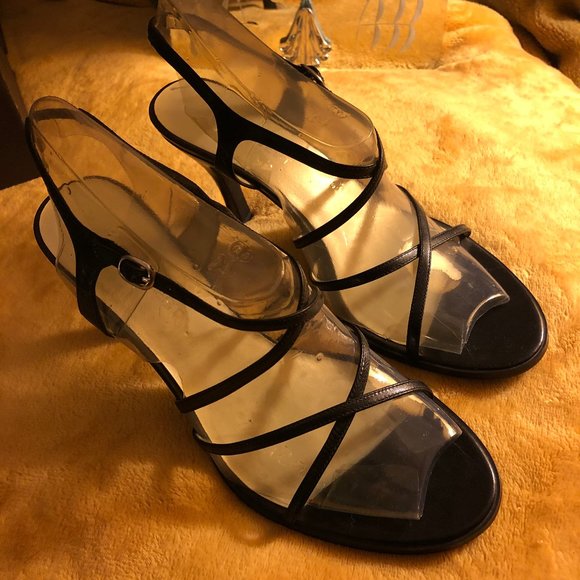 Black Leather Strappy Heels (Size 8.5) - Picture 6 of 6